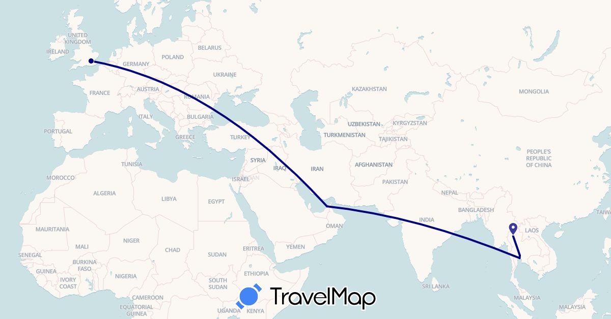 TravelMap itinerary: driving in United Arab Emirates, United Kingdom, Thailand (Asia, Europe)